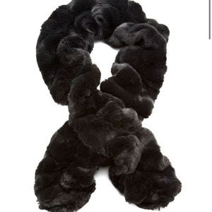 Fabulous Furs FAUX FUR RUFFLED SCARF in black.